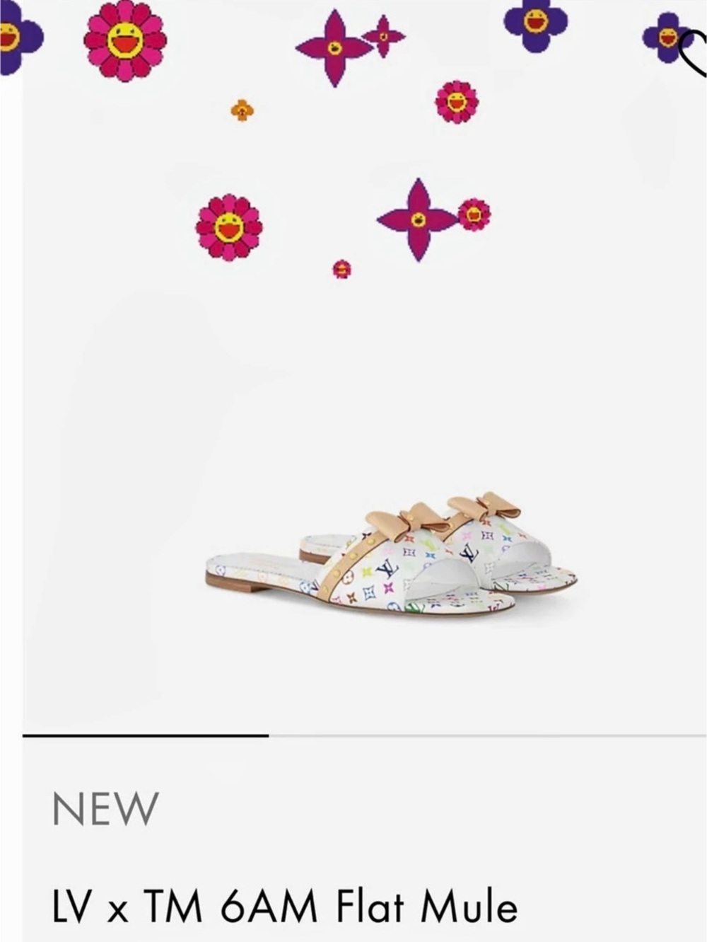 Louis Vuitton Murakami LV x TM 6AM Flat Mule White & Multicolor Floral NWT IN BO
